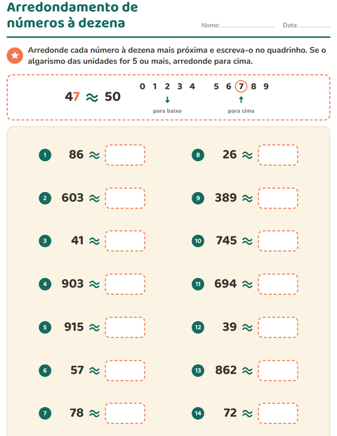Pré-visualização da ficha de Arredondamento de números para 2º ano do ensino fundamental