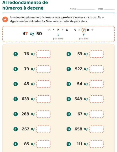 Pré-visualização da ficha de Arredondamento de números para 2º ano do ensino fundamental