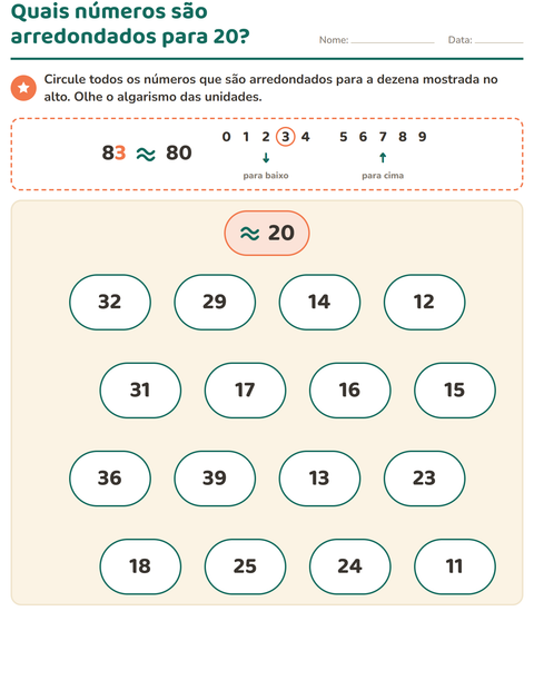 Pré-visualização da ficha de Arredondamento de números para 3º ano do ensino fundamental