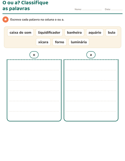 Pré-visualização da ficha de Artigos o e a com Casa PB para 1º ano do ensino fundamental