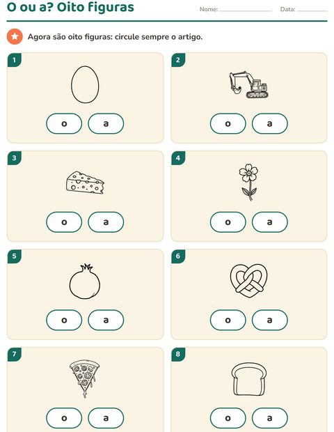 Pré-visualização da ficha de Artigos o e a com Comida PB 3 para Educação infantil (pré-escola, 5-7 anos)