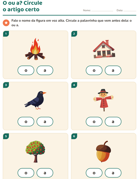 Pré-visualização da ficha de Artigos o e a com Diversos para Educação infantil (pré-escola, 5-7 anos)