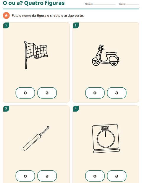 Pré-visualização da ficha de Artigos o e a com Esportes PB para Educação infantil (pré-escola, 5-7 anos)