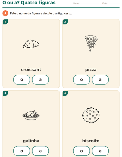 Pré-visualização da ficha de Artigos o e a com Comida PB 3 para Educação infantil (pré-escola, 5-7 anos)