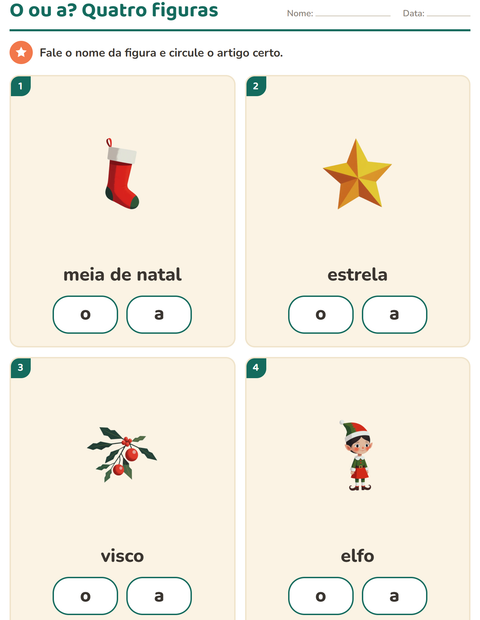 Pré-visualização da ficha de Artigos o e a com Natal para Educação infantil (pré-escola, 5-7 anos)