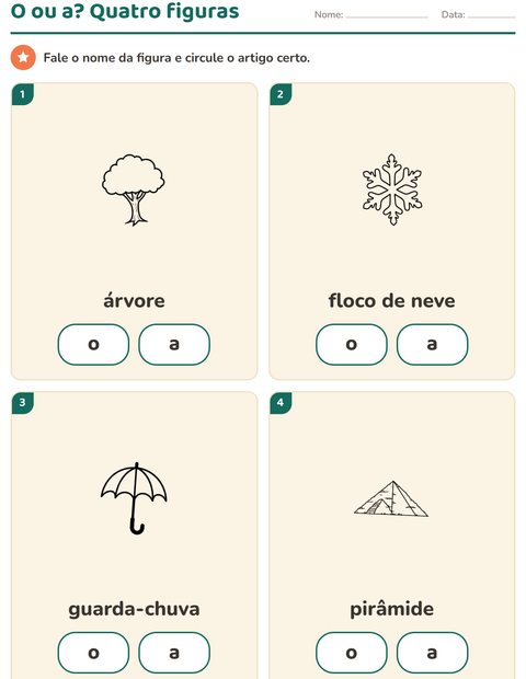 Pré-visualização da ficha de Artigos o e a com Natureza PB para Educação infantil (pré-escola, 5-7 anos)