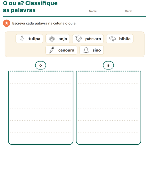 Pré-visualização da ficha de Artigos o e a com Páscoa PB para 1º ano do ensino fundamental