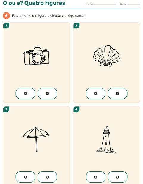 Pré-visualização da ficha de Artigos o e a com Praia PB para Educação infantil (pré-escola, 5-7 anos)