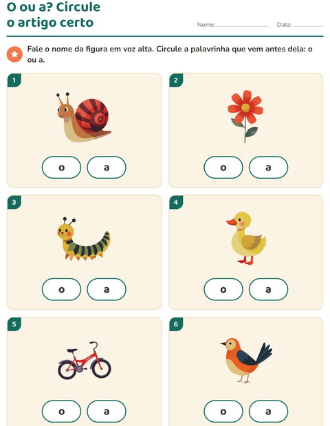 Pré-visualização da ficha de Artigos o e a com Primavera para Educação infantil (pré-escola, 5-7 anos)