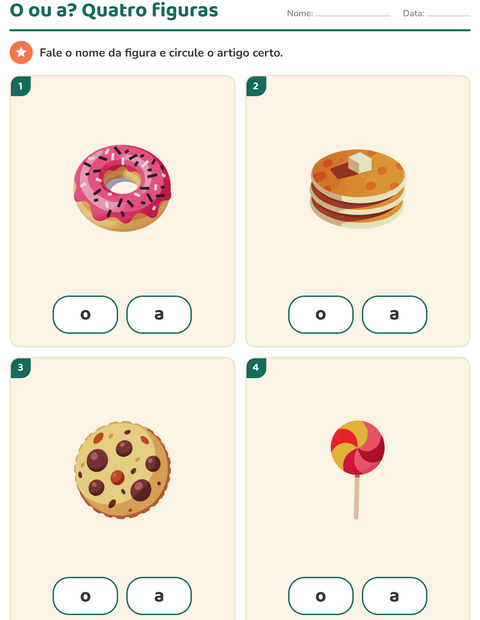 Pré-visualização da ficha de Artigos o e a com Sobremesas e doces para Educação infantil (pré-escola, 5-7 anos)