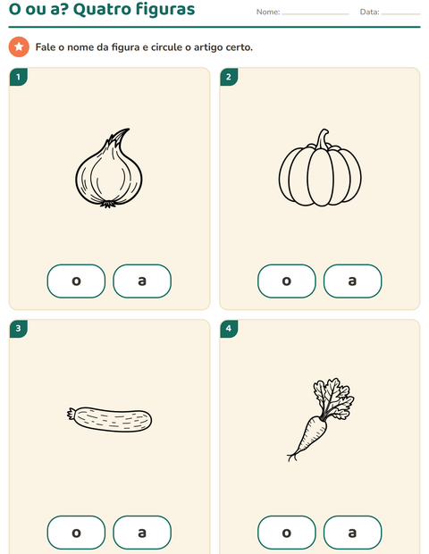 Pré-visualização da ficha de Artigos o e a com Vegetais PB para Educação infantil (pré-escola, 5-7 anos)
