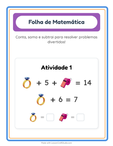 Pré-visualização da ficha de Atividade De Matemática com Acessórios para Educação infantil (pré-escola, 5-7 anos)
