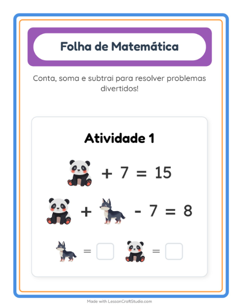 Pré-visualização da ficha de Atividade De Matemática com Animais para Educação infantil (pré-escola, 5-7 anos)