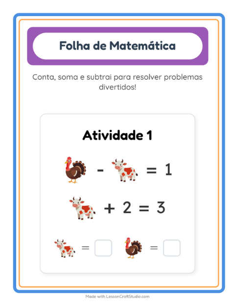 Pré-visualização da ficha de Atividade De Matemática com Animais da fazenda para Educação infantil (pré-escola, 5-7 anos)