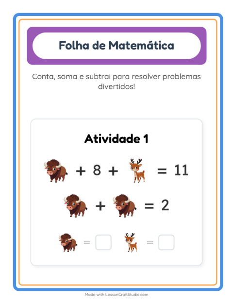 Pré-visualização da ficha de Atividade De Matemática com Animais do zoológico para Educação infantil (pré-escola, 5-7 anos)