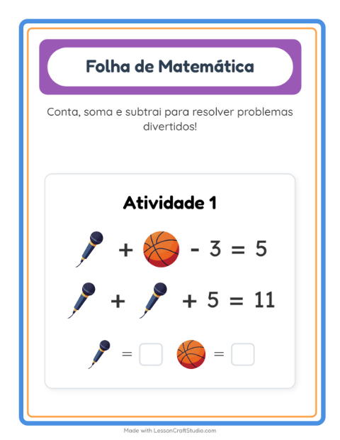 Pré-visualização da ficha de Atividade De Matemática com Atividades para Educação infantil (pré-escola, 5-7 anos)