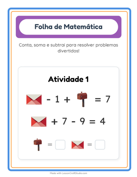 Pré-visualização da ficha de Atividade De Matemática com Correios para Educação infantil (pré-escola, 5-7 anos)