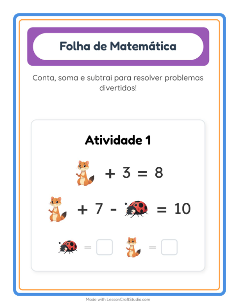 Pré-visualização da ficha de Atividade De Matemática com Criaturas da floresta para Educação infantil (pré-escola, 5-7 anos)