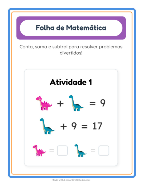 Pré-visualização da ficha de Atividade De Matemática com Dinossauros para Educação infantil (pré-escola, 5-7 anos)