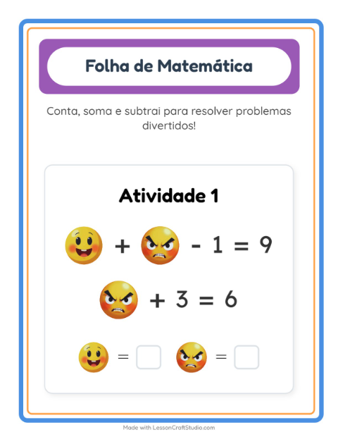 Pré-visualização da ficha de Atividade De Matemática com Emoções para Educação infantil (pré-escola, 5-7 anos)