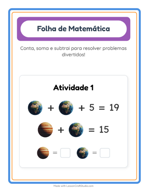Pré-visualização da ficha de Atividade De Matemática com Espaço para Educação infantil (pré-escola, 5-7 anos)