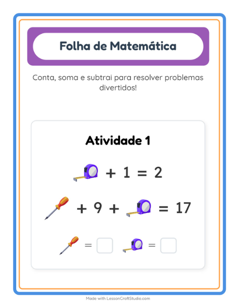 Pré-visualização da ficha de Atividade De Matemática com Ferramentas para Educação infantil (pré-escola, 5-7 anos)