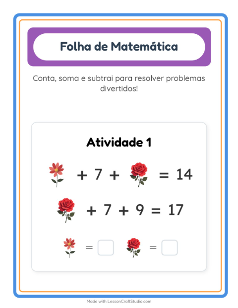 Pré-visualização da ficha de Atividade De Matemática com Flores para Educação infantil (pré-escola, 5-7 anos)