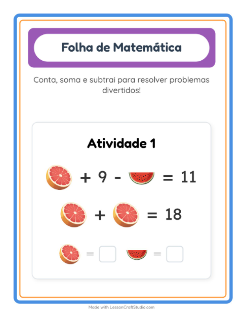 Pré-visualização da ficha de Atividade De Matemática com Frutas para Educação infantil (pré-escola, 5-7 anos)