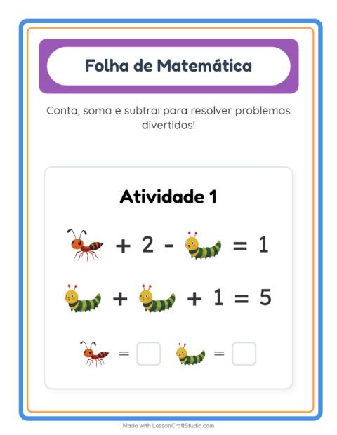Pré-visualização da ficha de Atividade De Matemática com Insetos e bichos para Educação infantil (pré-escola, 5-7 anos)