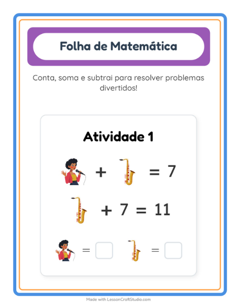 Pré-visualização da ficha de Atividade De Matemática com Música para Educação infantil (pré-escola, 5-7 anos)