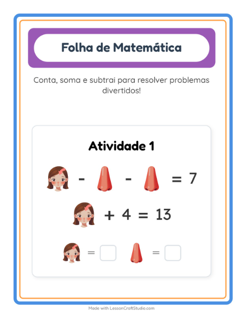 Pré-visualização da ficha de Atividade De Matemática com Partes do corpo para Educação infantil (pré-escola, 5-7 anos)