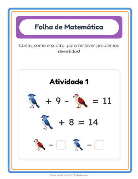 Pré-visualização da ficha de Atividade De Matemática com Pássaros 2 para Educação infantil (pré-escola, 5-7 anos)