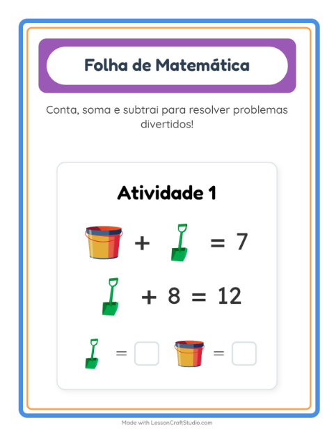 Pré-visualização da ficha de Atividade De Matemática com Praia para Educação infantil (pré-escola, 5-7 anos)