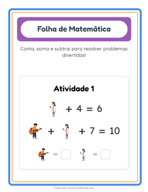 Pré-visualização da ficha de Atividade De Matemática com Profissões para Educação infantil (pré-escola, 5-7 anos)