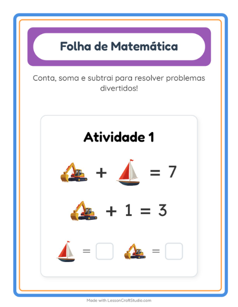 Pré-visualização da ficha de Atividade De Matemática com Veículos para Educação infantil (pré-escola, 5-7 anos)