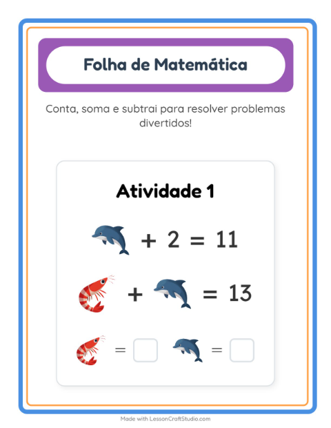 Pré-visualização da ficha de Atividade De Matemática com Vida marinha para Educação infantil (pré-escola, 5-7 anos)