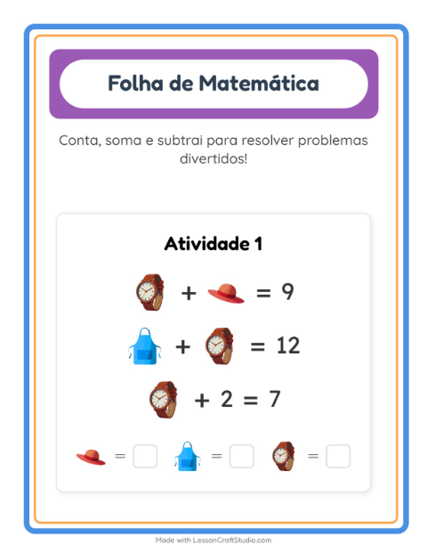 Pré-visualização da ficha de Atividade De Matemática com Acessórios para Educação infantil (pré-escola, 5-7 anos)