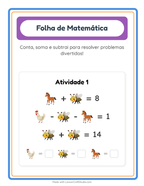 Pré-visualização da ficha de Atividade De Matemática com Animais da fazenda para Educação infantil (pré-escola, 5-7 anos)