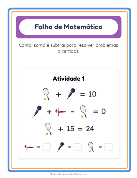 Pré-visualização da ficha de Atividade De Matemática com Atividades para Educação infantil (pré-escola, 5-7 anos)