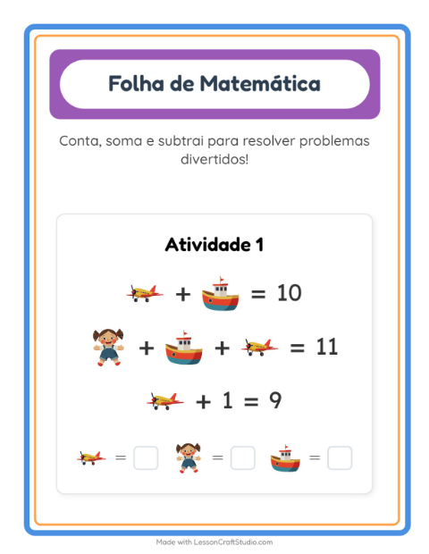 Pré-visualização da ficha de Atividade De Matemática com Brinquedos para Educação infantil (pré-escola, 5-7 anos)