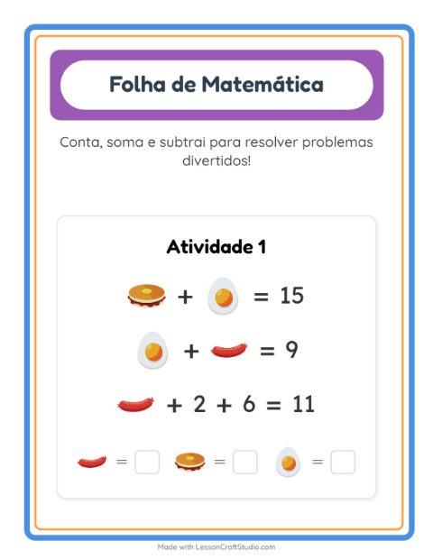 Pré-visualização da ficha de Atividade De Matemática com Café da manhã para Educação infantil (pré-escola, 5-7 anos)