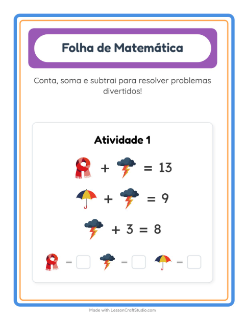 Pré-visualização da ficha de Atividade De Matemática com Clima para Educação infantil (pré-escola, 5-7 anos)