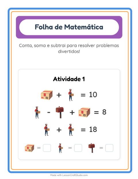 Pré-visualização da ficha de Atividade De Matemática com Correios para Educação infantil (pré-escola, 5-7 anos)