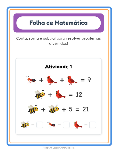 Pré-visualização da ficha de Atividade De Matemática com Criaturas da floresta para Educação infantil (pré-escola, 5-7 anos)