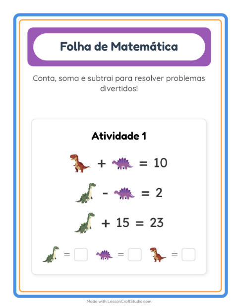 Pré-visualização da ficha de Atividade De Matemática com Dinossauros para Educação infantil (pré-escola, 5-7 anos)