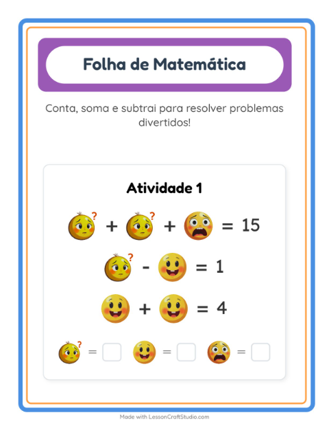 Prévia: Atividades de cálculo com Emoções – atividade para o 1º ano