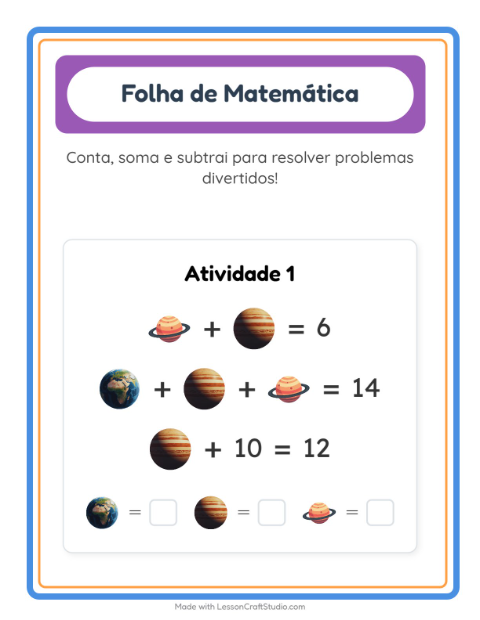 Pré-visualização da ficha de Atividade De Matemática com Espaço para Educação infantil (pré-escola, 5-7 anos)