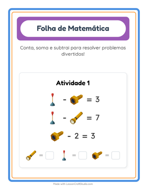 Pré-visualização da ficha de Atividade De Matemática com Ferramentas para Educação infantil (pré-escola, 5-7 anos)