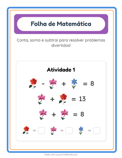 Pré-visualização da ficha de Atividade De Matemática com Flores para Educação infantil (pré-escola, 5-7 anos)