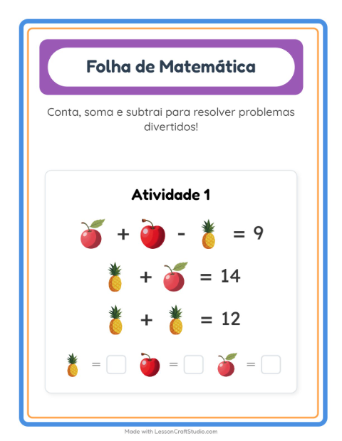 Pré-visualização da ficha de Atividade De Matemática com Frutas para Educação infantil (pré-escola, 5-7 anos)
